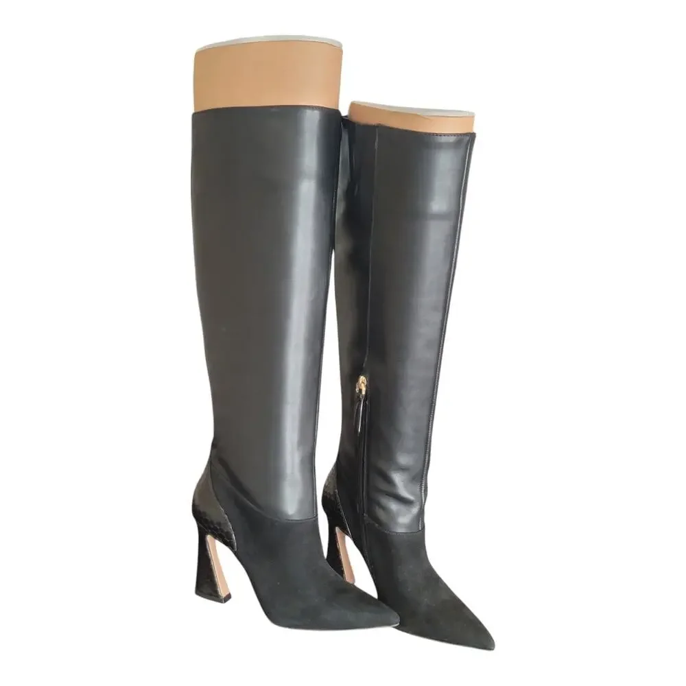 Louise Et Cie Jacobi Mixed Leather Knee High Boots Pointed‎ Toe Women's US 5M